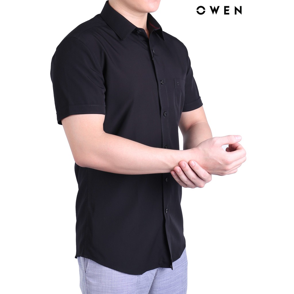 Áo sơ mi ngắn tay nam Owen Bamboo Regular có túi màu đen - AR90669NT1 | BigBuy360 - bigbuy360.vn