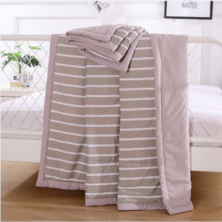 * XANH / XÁM / HỒNG * Chăn đũi hè thu kẻ sọc xuất Nhật - mền cotton 2 lớp có chần bông gòn