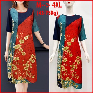 ROMI  – ĐẦM SUÔNG CHO NGƯỜI MẬP KIỂU ĐẦM DÁNG SUÔNG QUÝ BÀ, ĐẦM BIGSIZE TRUNG NIÊN IN HOA MAI VÀNG ROMI 3237