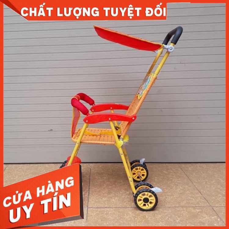 Xe đẩy mây gấp (Có gối + mái che + phanh hãm + bảo hiểm)