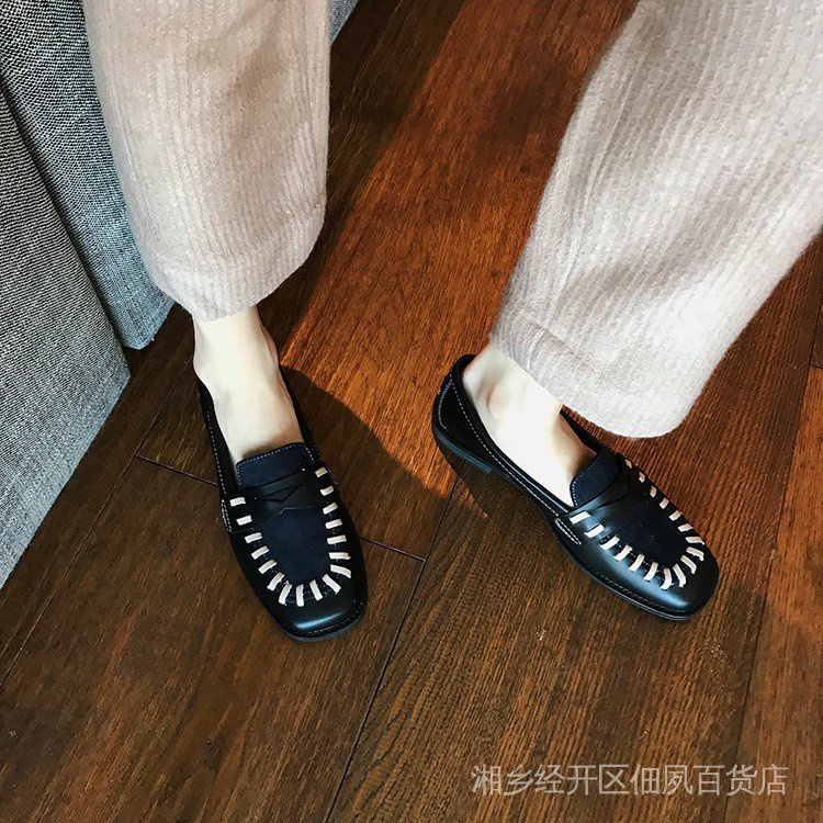 Chuyên gia Thời Trang được khuyến nghị cao!Giày Da Mũi Vuông Phối Màu Tương Phản Phong Cách Anh Quốc