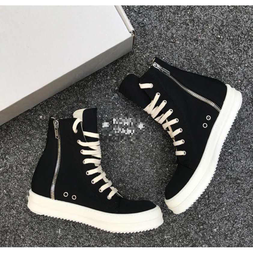 Giày Rick owen đen full cao cổ chất liệu Canvas