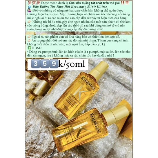 Tinh dầu dưỡng tóc 𝗞𝗲𝗿𝗮𝘀𝘁𝗮𝘀𝗲 𝗘𝗹𝗶𝘅𝗶𝗿 𝗨𝗹𝘁𝗶𝗺𝗲 𝗟'𝗢𝗿𝗶𝗴𝗶𝗻𝗮𝗹 𝗛𝗮𝗶𝗿 𝗢𝗶𝗹