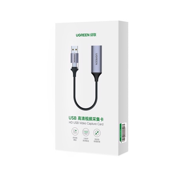 Card ghi hình Ugreen 40189 HDMI to USB 2.0, Type C live streaming Chính Hãng CM489