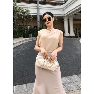 VELLE DESIGN Áo lụa cổ đổ Velly chất lụa nhung mượt mát không nhăn