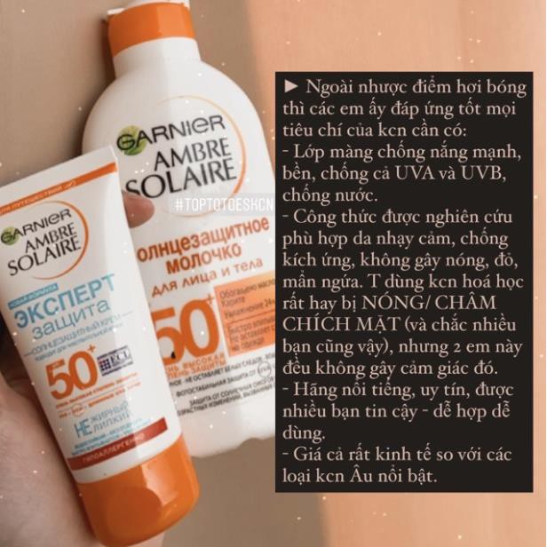 Kem/ Sữa chống nắng Garnier Ambre Solaire SPF 50+ chống nắng phổ rộng & chống nước