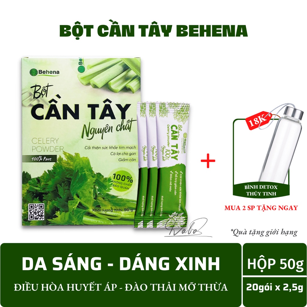 Bột cần tây nguyên chất Behena, tiêu mỡ hiệu quả , trẻ hoá làn da (hộp 50g)