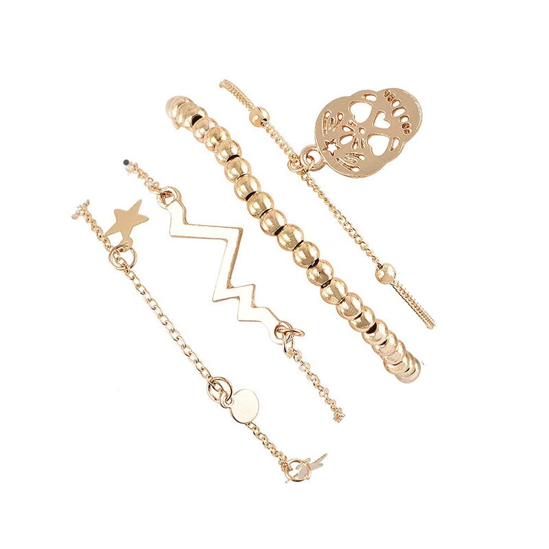 Set 4 vòng tay tình bạn hình sấm sét và mặt cá tính thời trang cho nữ