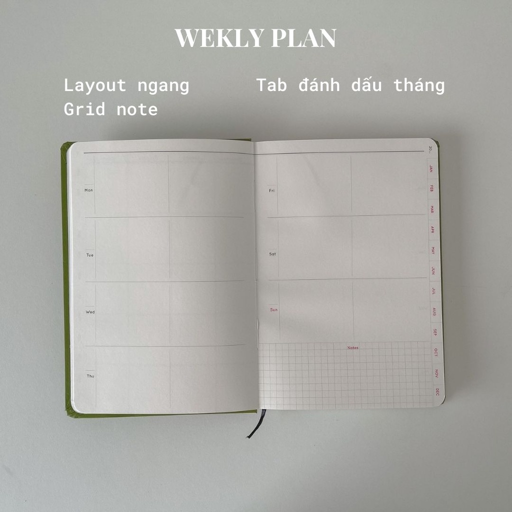 Sổ Planner 2022 Crabit - Sổ lịch A5 lên kế hoạch 12 tháng, có túi sau, 100gsm