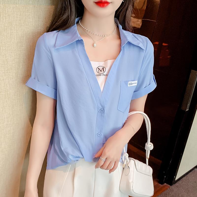 Áo Sơ Mi Chiffon Ngắn Tay Giả Hai Lớp Phong Cách Hàn Quốc Thời Trang Mùa Hè Dành Cho Nữ