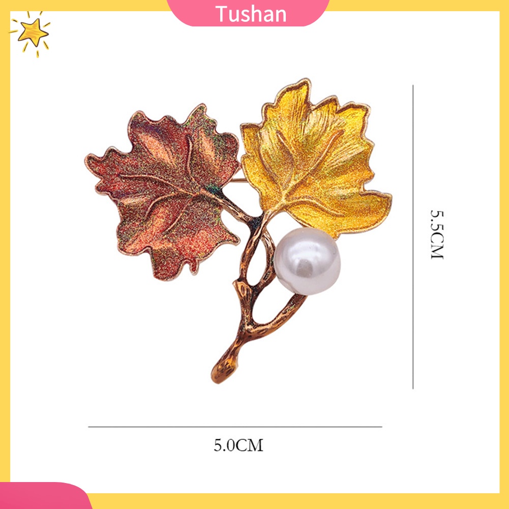 Ghim cài áo hình lá phong đính hạt ngọc trai nhân tạo thời trang dành cho nữ