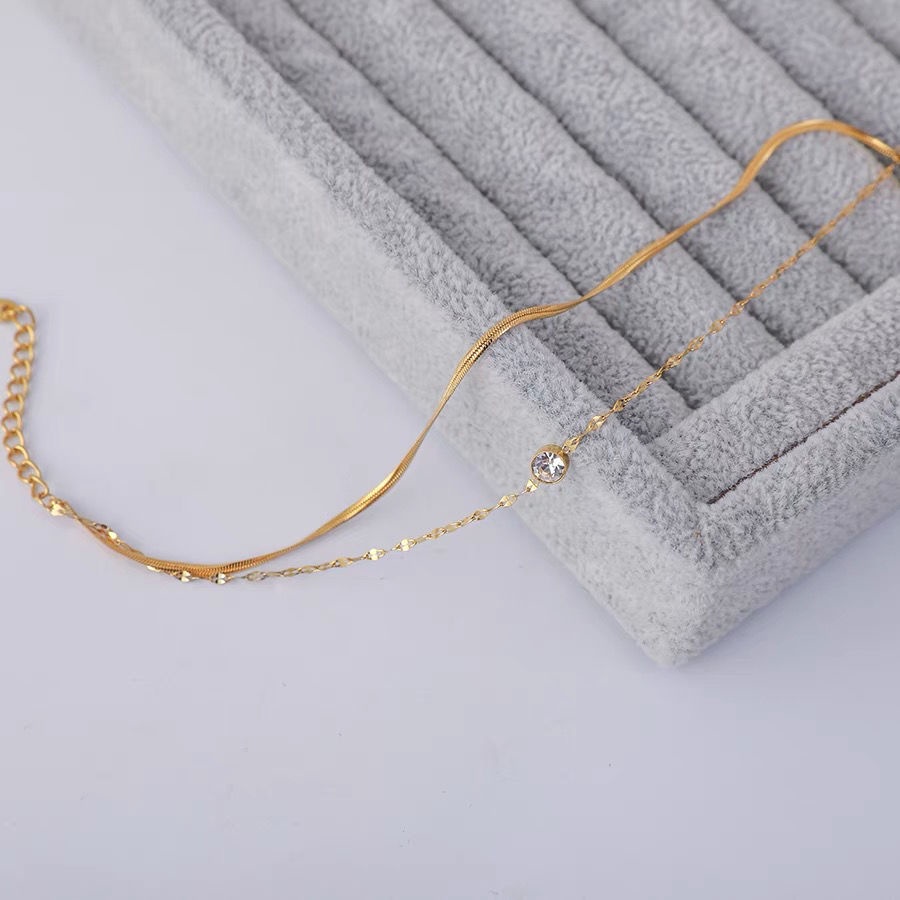 Vòng Tay Hai Lớp Bằng Thép Titan Đính Kim Cương Đơn Giản Không Phai Màu Thời Trang