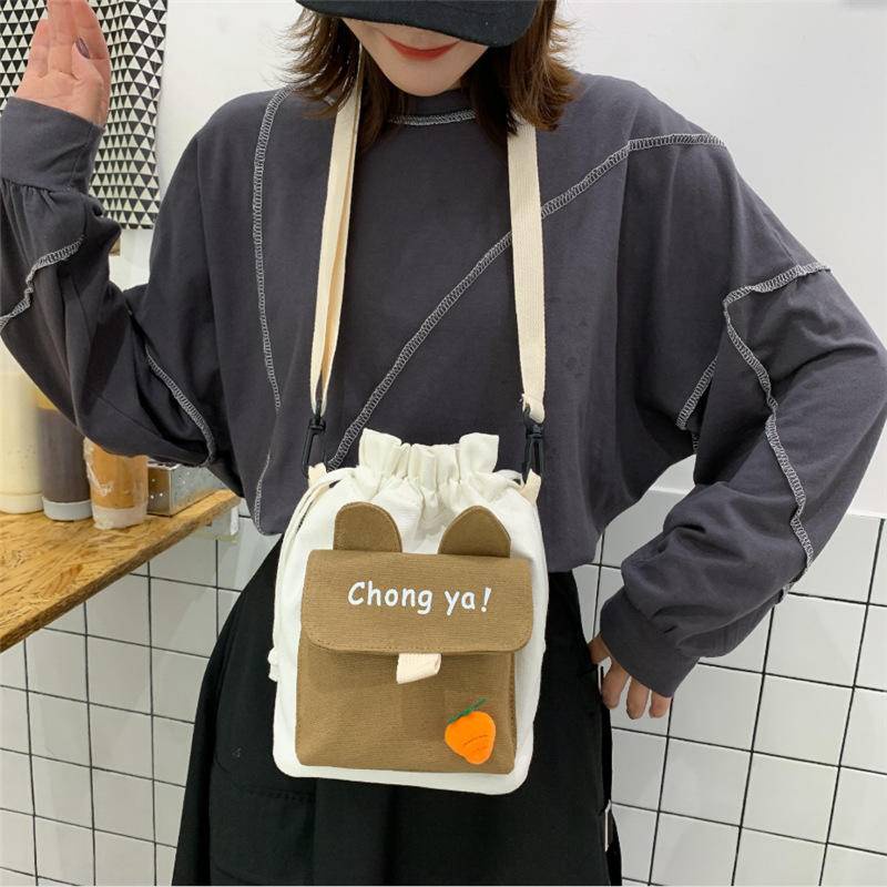 Túi Đeo Chéo Vải Canvas Cỡ Lớn Họa Tiết Hoạt Hình Dễ Thương Thời Trang Cho Nữ