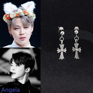 BTS Bangtan Boys earrings Jimin same cross sections for men and women fashion red jewelry TikTok network