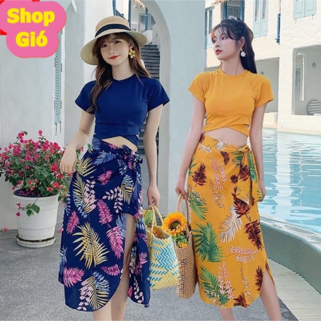 [SALE] Set bikini 3 trong 1: Áo, quần kèm khăn đi biển cực chất