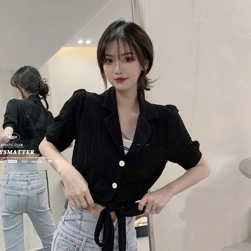 Áo croptop BH tay ngắn phối bèo thời trang mùa hè trẻ trung cho nữ