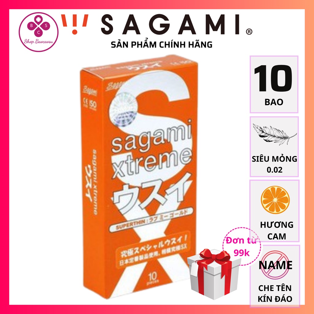 Bao cao su siêu mỏng Sagami hương cam nhiều gel Nhật Bản Love Me Orange hộp 10 chiếc bcs