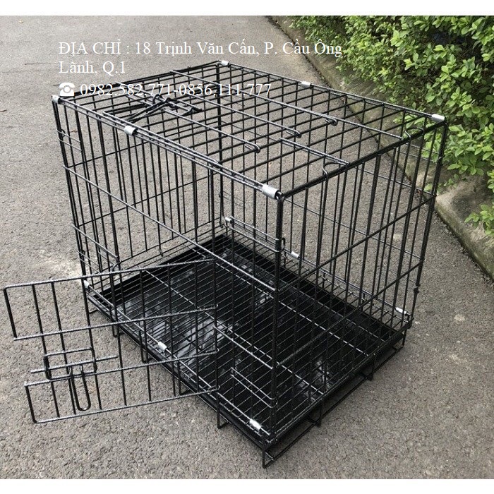 Chuồng Sắt Tĩnh Điện Vân Đá Cho Chó Mèo 2 CỬA NAN DÀY cho Chó dưới 25kg,khay mặt trước - Chuồng Sắt Xếp Gọn Kèm Mâm Hứng