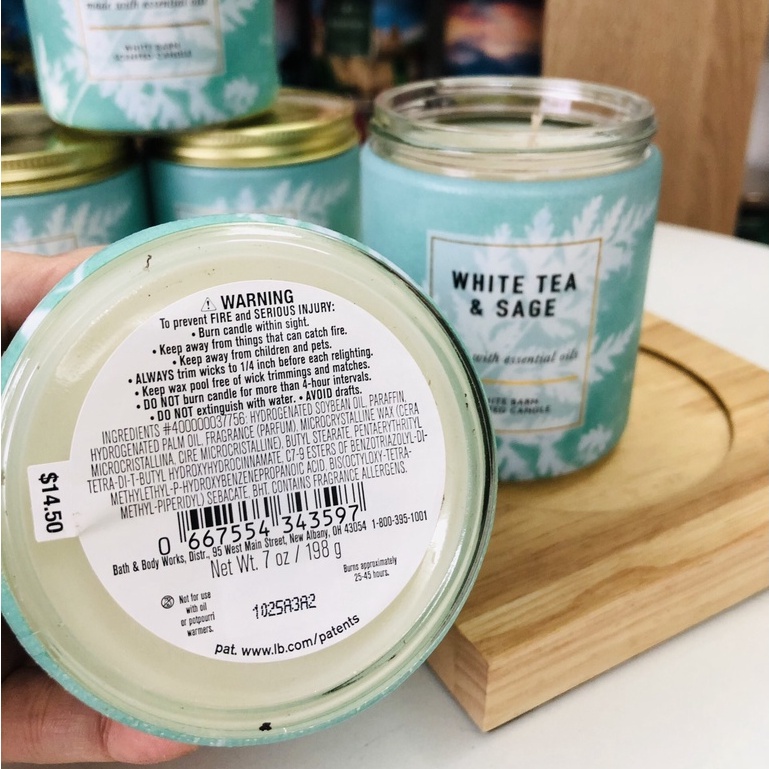 Nến thơm Bath & Body Works WHITE TEA & SAGE 1bấc 198g