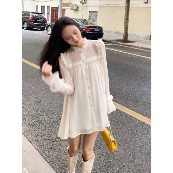 Váy Sơmi Tơ Óng Tiểu Thư Hàng 2 Lớp Siêu Xinh