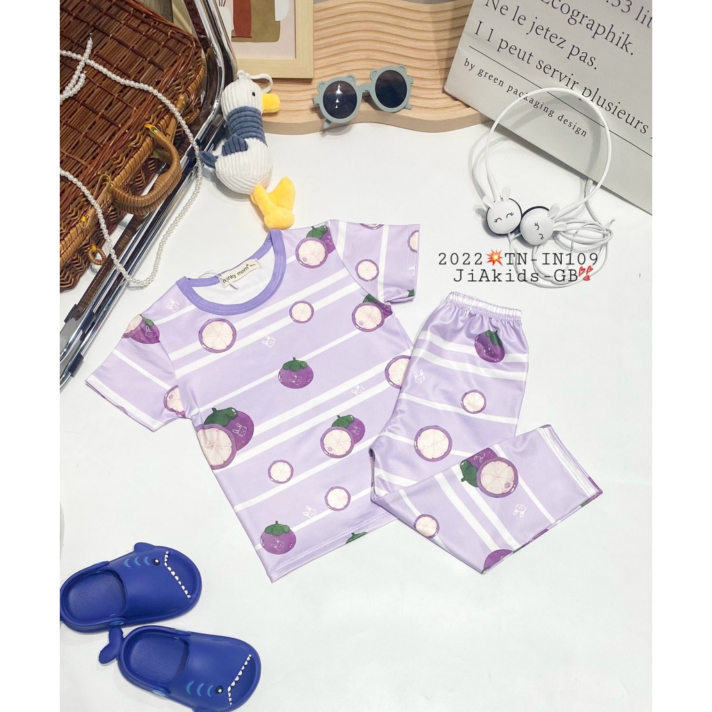 Bộ Tay Ngắn Quần Dài VẢI 3D MINKY MOM In Hình Họa Tiết Trái Cây Cho Bé TN-IN109