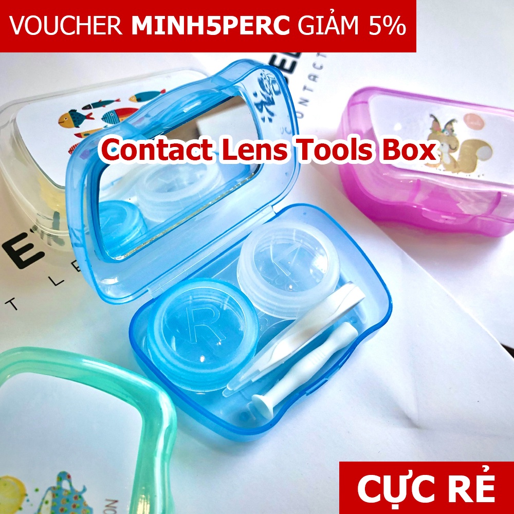 [NHẬP MINH5PERC GIẢM 5%] Contact Lens case + tools, Bộ dụng cụ đeo kính áp tròng, Khay kính áp tròng dùng để đeo lens