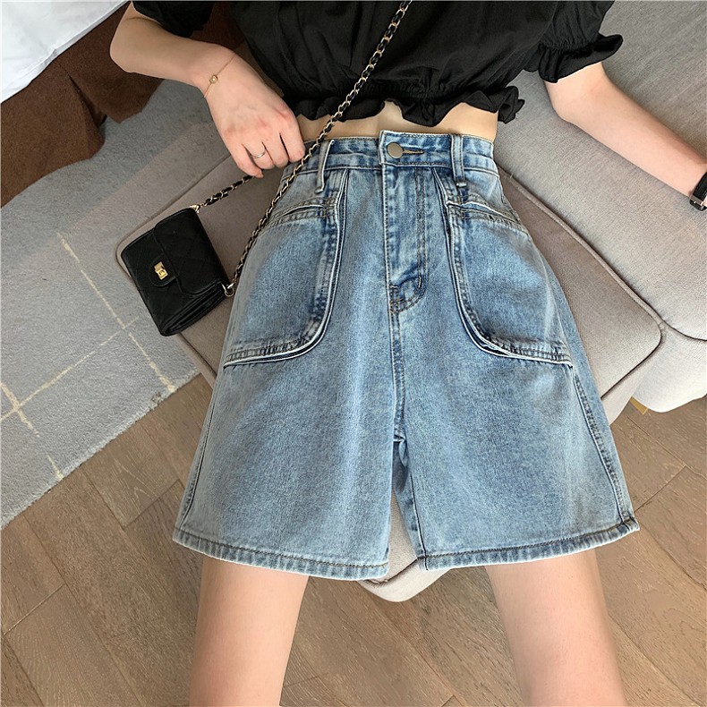 Quần short jean nữ lửng ống rộng cạp cao MSHA4