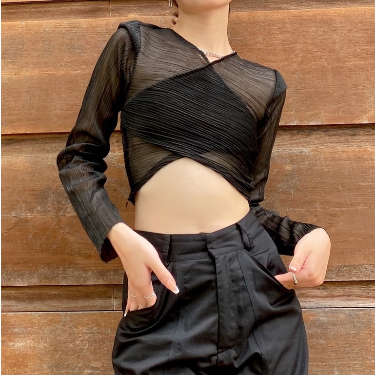 ESMEEOFFICIAL Áo croptop nữ thân vải lưới ly xuyên thấu - Jeudi Croptop