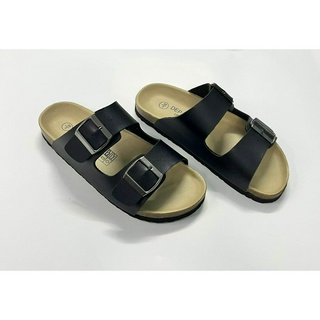 Dép đế trấu birken quai 2 khóa unisex màu đen