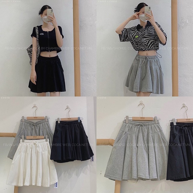 [Ảnh thật/Video] Chân váy xoè Goness lưng thun màu trơn có lót trong thời trang cho nữ Chân váy cotton dáng thể thao