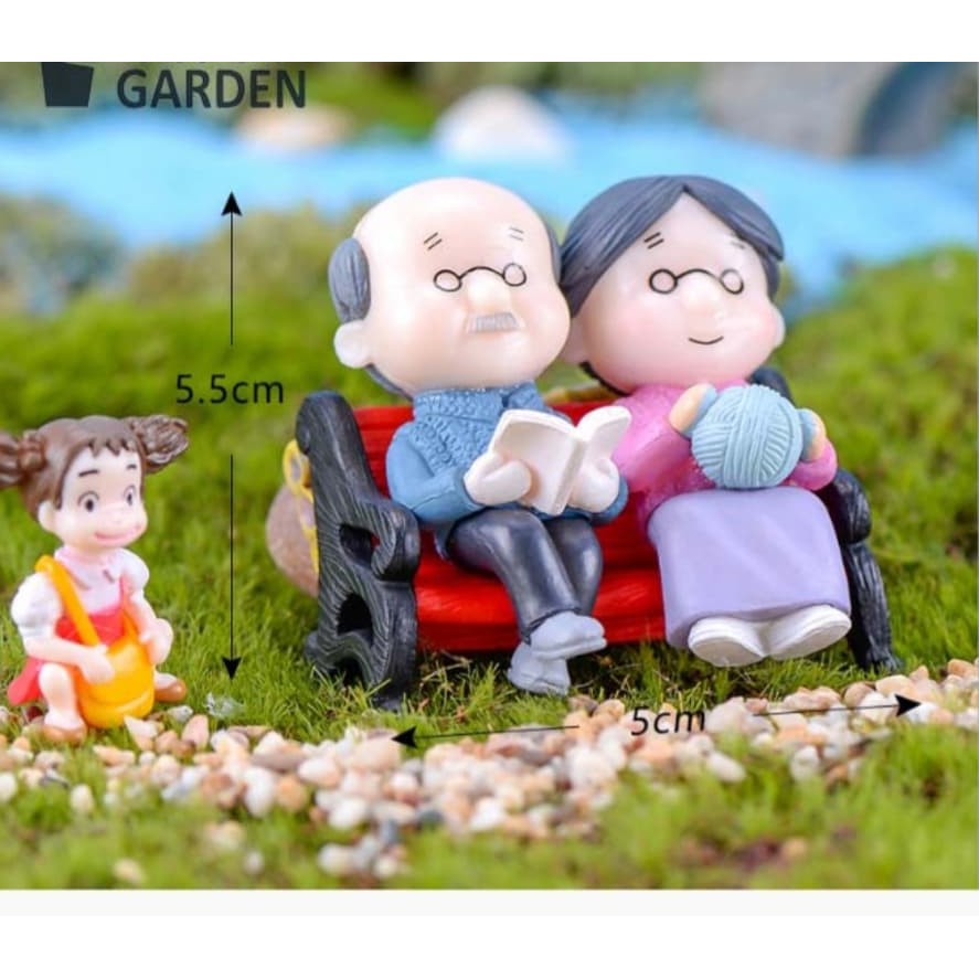 Ông bà lão ngồi ghế  - Phụ kiện tiểu cảnh chậu cây, hồ cá, mô hình trang trí