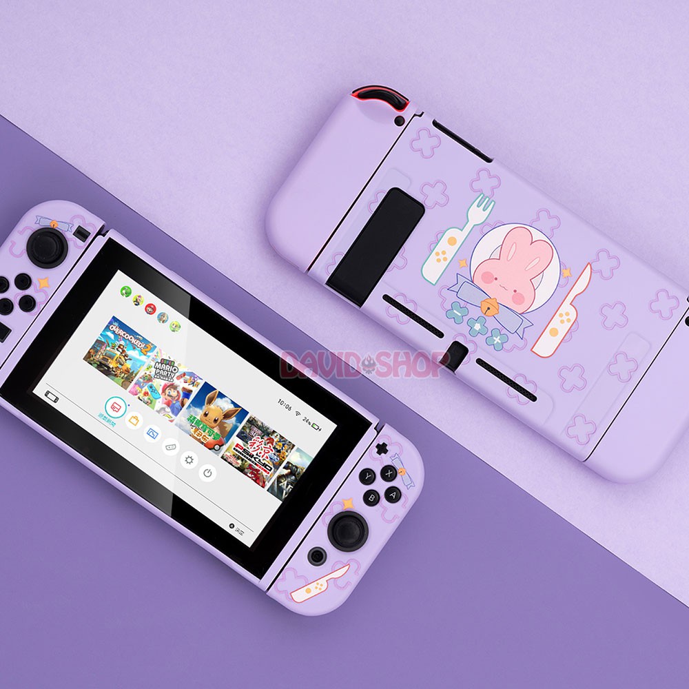 Ốp lưng + case Joy-Con chủ đề Thỏ Đeo Nơ Dùng Bữa nhựa TPU dẻo cao cấp hãng Geekshare cho Nintendo Switch