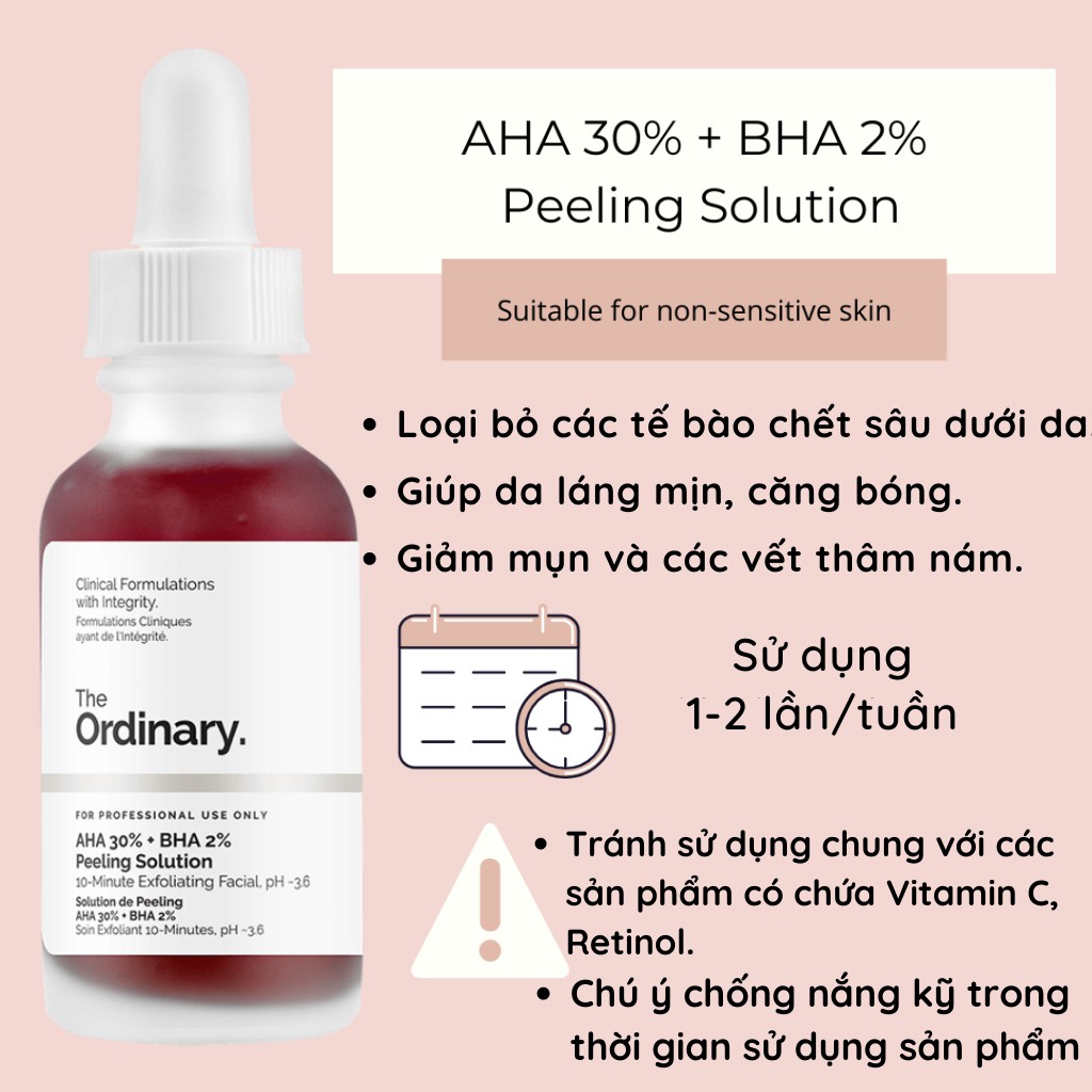 Tẩy da chết hóa học chuyên sâu The Ordinary AHA 30% + BHA 2% Peeling solution - 30ml - Tiệm Nhà Ngọc