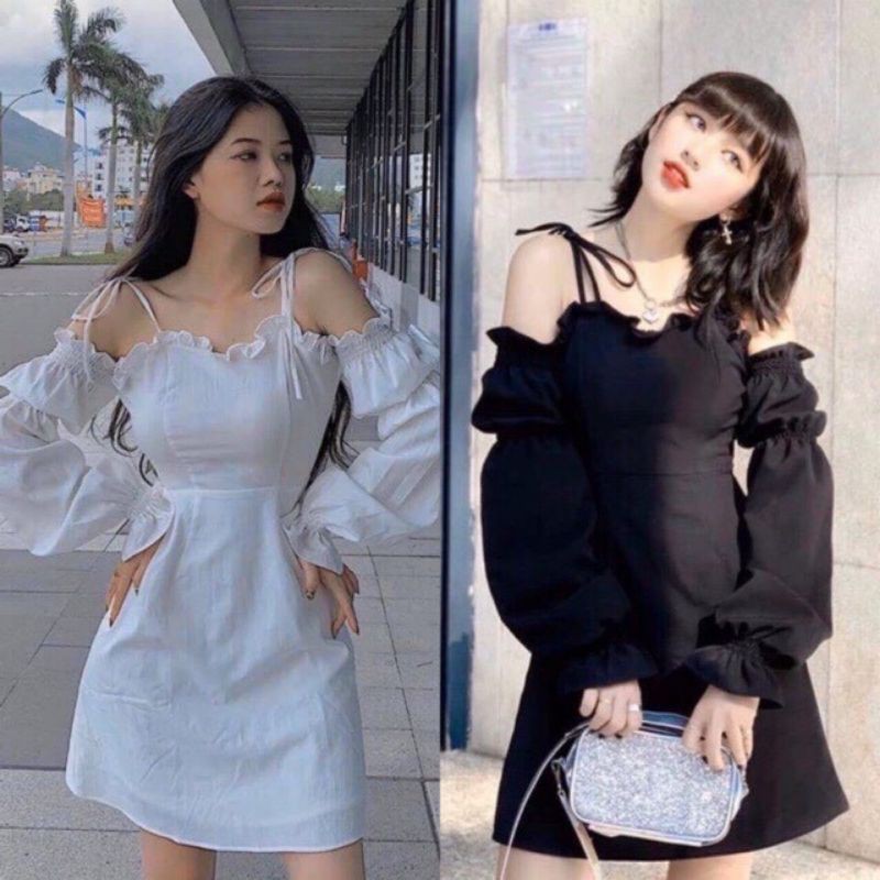 Váy bánh bèo trễ vai 💖 Hot Trend 💖 Đầm bánh bèo trễ vai 2 màu Đen, Trắng chất liệu kate mềm Korean Style Maze House | BigBuy360 - bigbuy360.vn