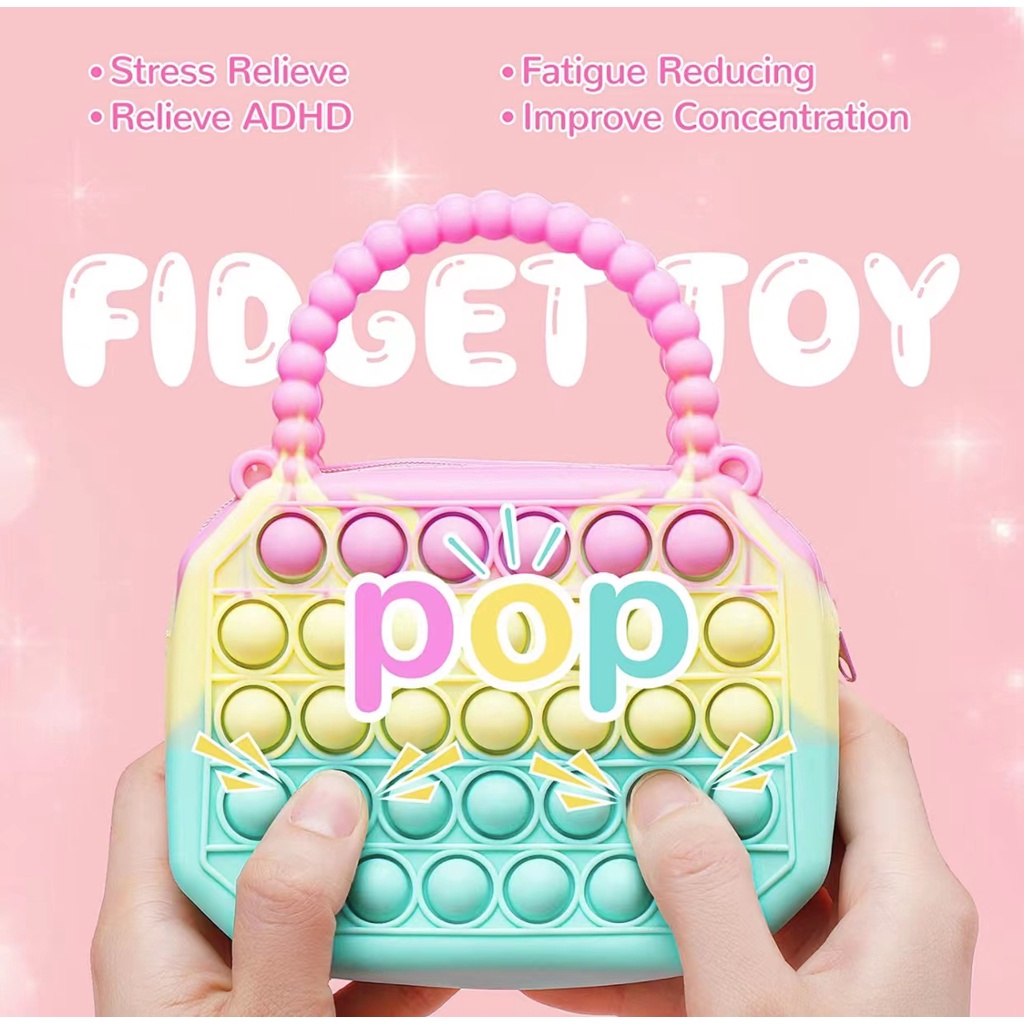 Đẩy Túi Xách Đồ Chơi Dimple Bằng Silicone Giảm Căng Thẳng Cho Bé Gái