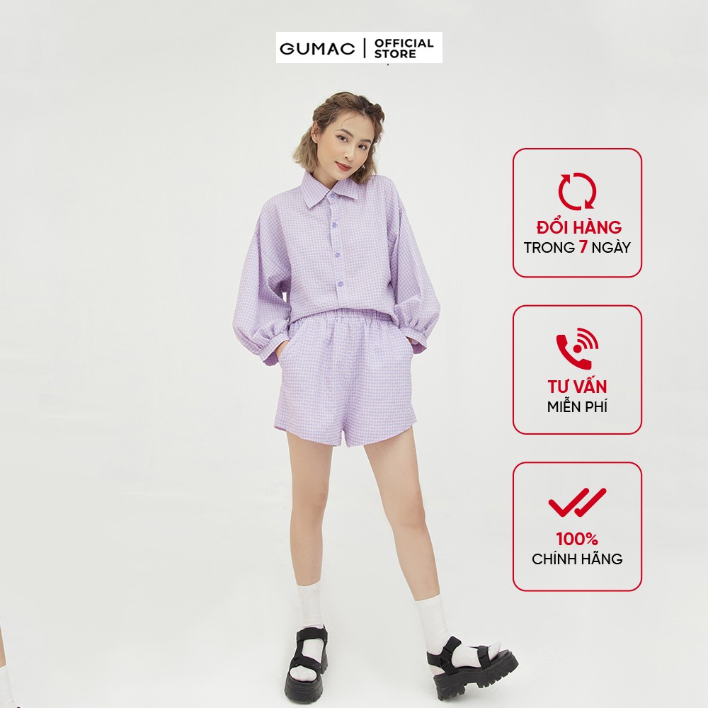 [Mã WABRGUSBD2 giảm 10% tối đa 50k đơn từ 250k] Áo sơ mi nữ caro phom rộng màu tím GUMAC AB5117 | BigBuy360 - bigbuy360.vn