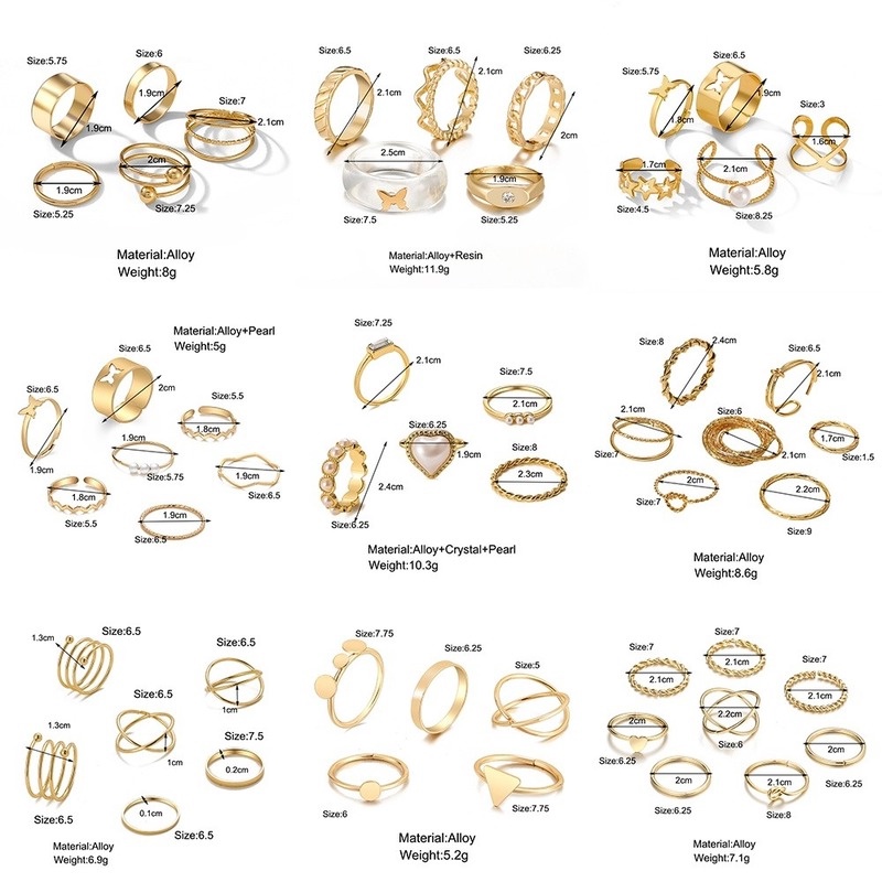 Set nhẫn đeo ngón tay 17KM thiết kế ngọc trai trái tim bươm bướm điều chỉnh được kích thước thời trang dành cho nữ