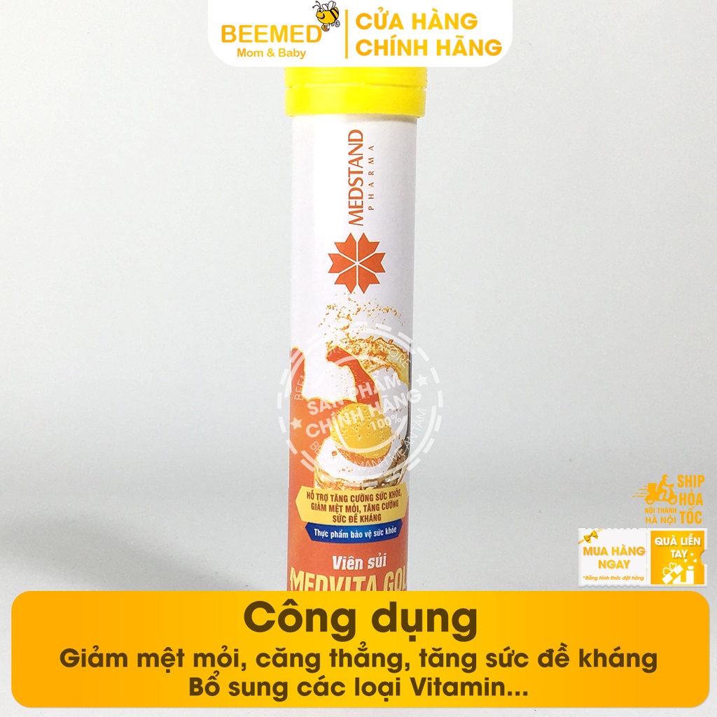 Viên sủi từ Đông trùng hạ thảo và vitamin Medvita Gold giảm mệt mỏi, căng thẳng, tăng sức đề kháng tuýp 20 viên