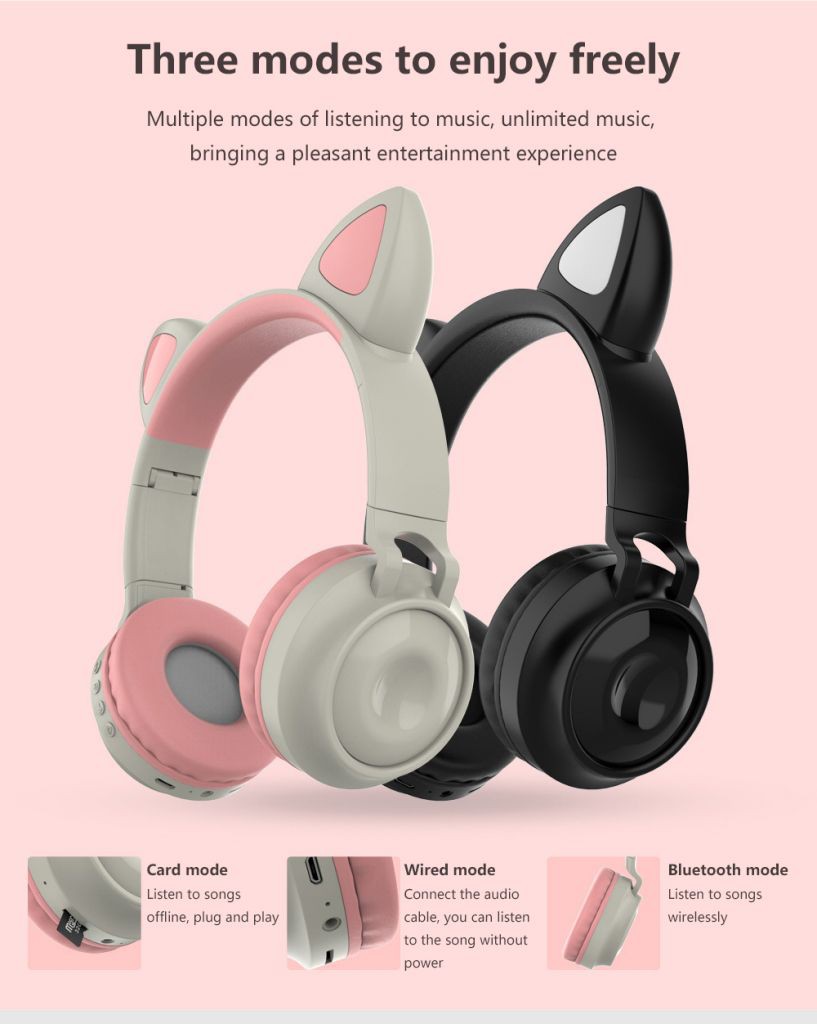 Cute Wireless Headphones Tai Nghe Bluetooth Không Dây Hình Tai Mèo Đáng Yêu Có Đèn Led Và Điều Chỉnh Âm Lượng 400mAh BH 12 Tháng BEST