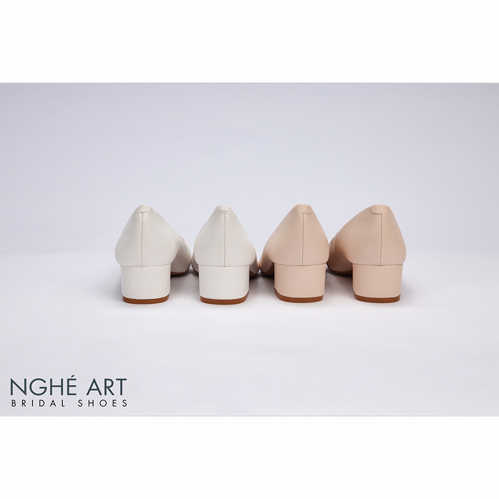 Giày cưới Nghé Art basic gót vuông 274 trắng