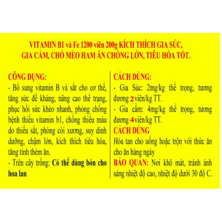 Vitamin B1 cho vật nuôi,ham ăn, kích thích tiêu hóa  chó mèo ham ăn, chóng lớn, phòng ngừa t-iêu chảy