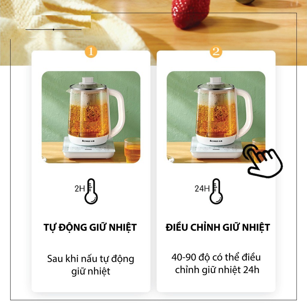 (erale) Ấm Đun Siêu Tốc Thủy Tinh Đa Năng Chigo 1.8 Lít | Bình Nước Trà Hầm Canh Nấu Hâm Sữa Thức Ăn Siêu Giữ Nhiệt