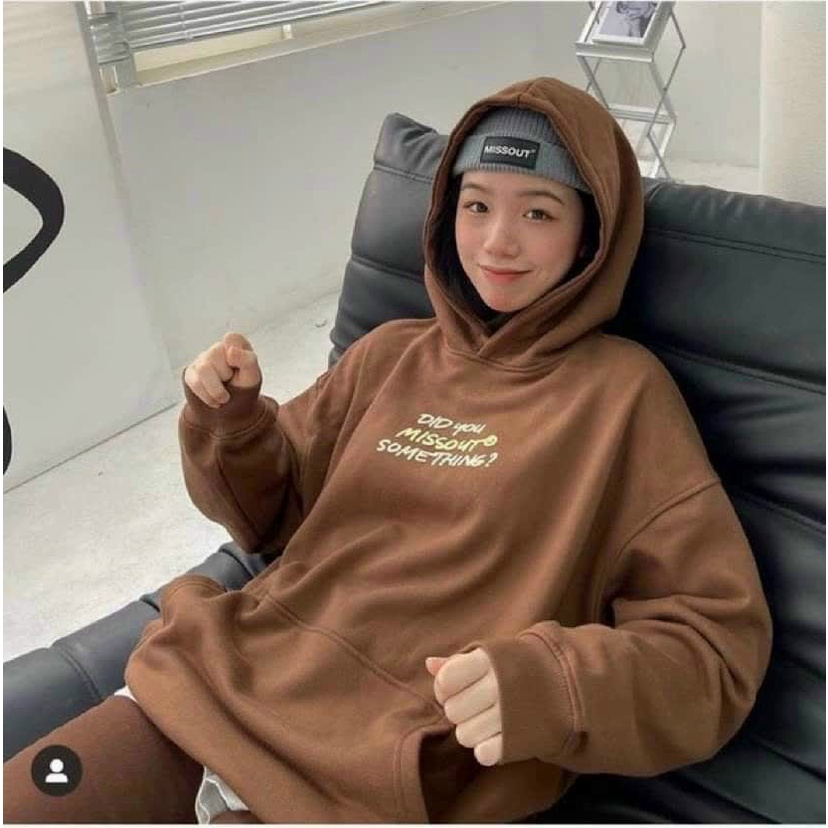 Áo Khoác Nữ Chui Đầu Chất Nỉ Mềm Mịn In Chữ Sịn Sò Nón Lớn 2 Lớp Trùm Đầu Form Rộng Che Nắng Tốt NEW UNISEX