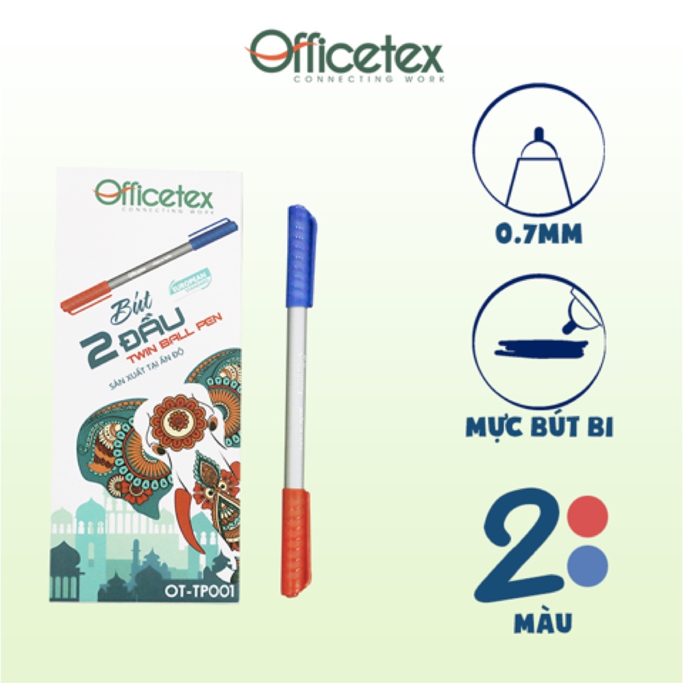 Bút 2 Đầu Mực Xanh + Đỏ - Viết Êm Trơn, Mực ra Đều, Không Lem - Nhập khẩu Ấn Độ - Tiêu chuẩn Châu Âu - TH Officetex