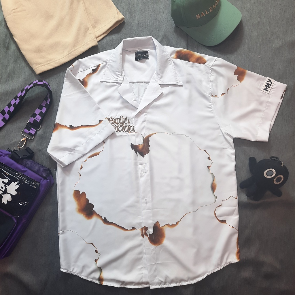 Áo Sơ Mi Ngắn Tay Nam/Nữ HỌA TIẾT FLAMEE | Sơ mi lụa CNK| Form Unisex 40-100kg