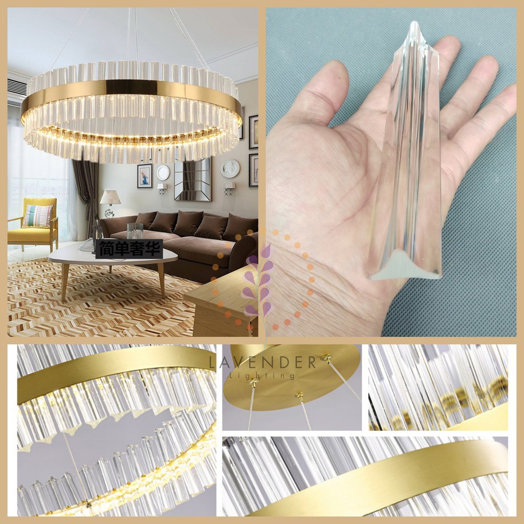 Đèn thả Pha lê vòng tròn mạ đồng cao cấp pha lê tam giác đơn