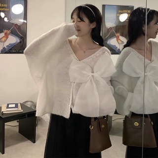 ( ADELLA ) Áo len mỏng nơ xinh xắn