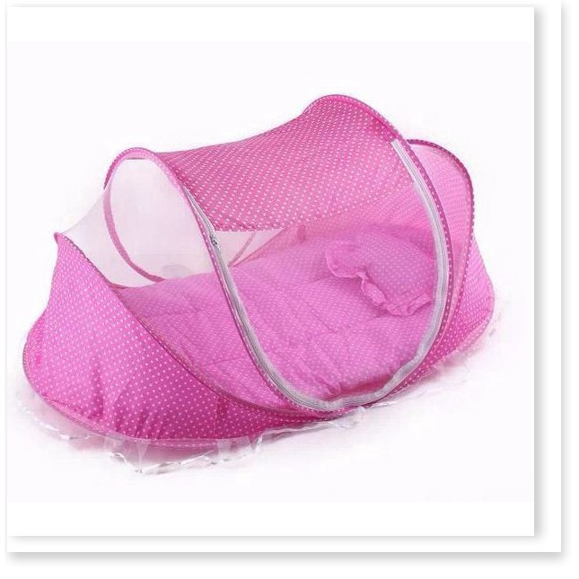 Màn, mùng, nôi chụp cho em bé có nhạc, kèm đệm lót, gối đầu