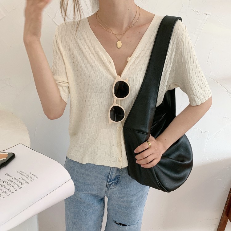 Áo Croptop Dệt Kim Cổ Chữ V Phong Cách Hàn Quốc | BigBuy360 - bigbuy360.vn