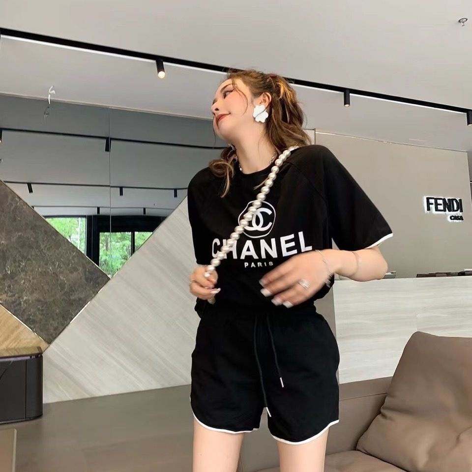 Bộ Đồ Thể Thao Ngắn Tay In Chữ C Thời Trang Mùa Hè Năm 2021 Dành Cho Nữ